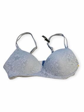 AERIE Real Sunnie Wireless Lightly Lined Lace Bra Blue 34B